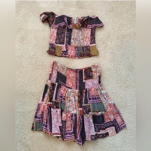 Olivaceous Multicolor Patchwork Skirt Set